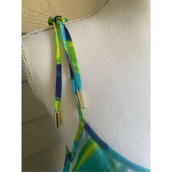NWT Calvin Klein Spaghetti Strap Maxi Dress Blue/ Green Size 6 ruffled layer - Picture 8 of 13